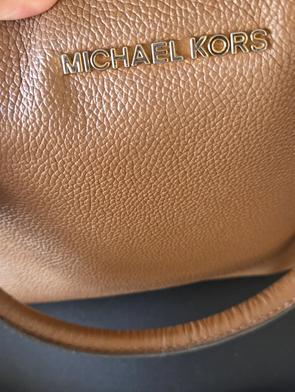 MICHAEL KORS Cognac Pebbled Leather Satchel with Gold Hardware